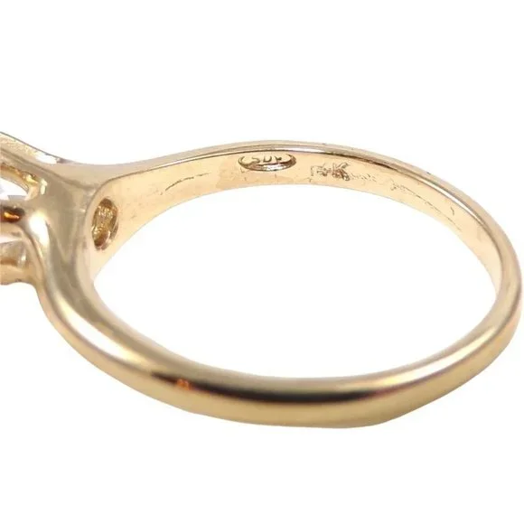 Solid 14K Yellow Gold Clear Quartz Solitaire Engagment Wedding Ring Size 6.5